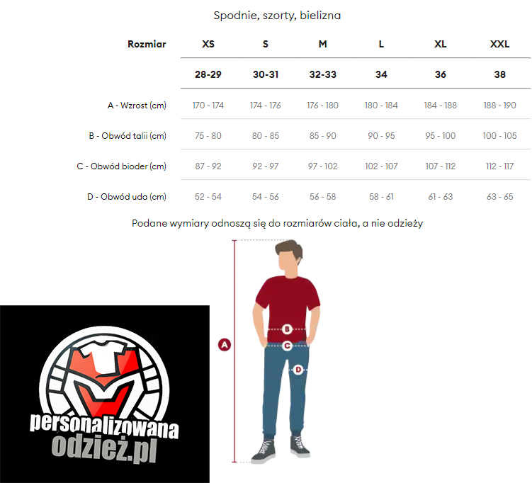 TABELA ROZMIARÓW SPODENEK