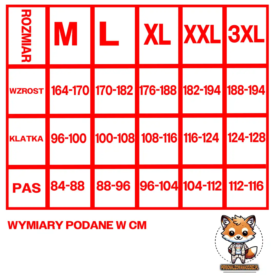 tabela rozmiarów kamizelka odblaskowa